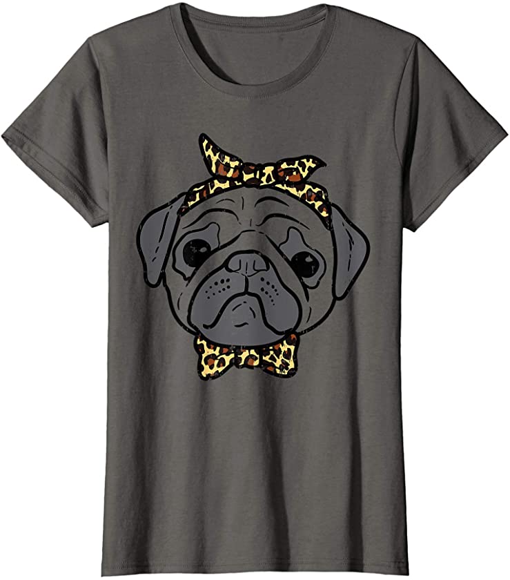 Pug Leopard Bandana Headband Animal Pet Dog Girls Women Gift T-Shirt