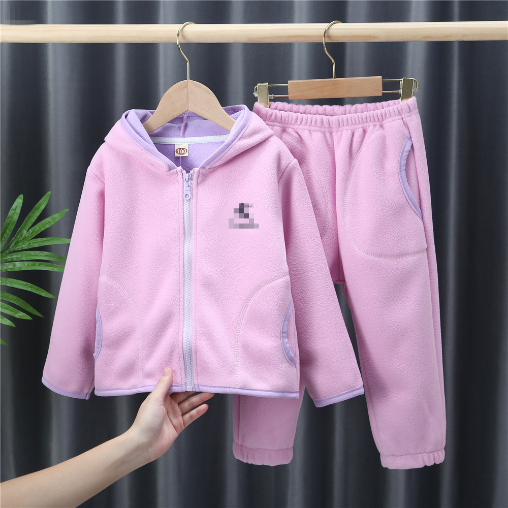 Autumn Winter Boys and Girls Fleece Overcoats Sport Jhooded Ackets +Trousers 2Piece Set Outfits Children’s Tracksuit alx