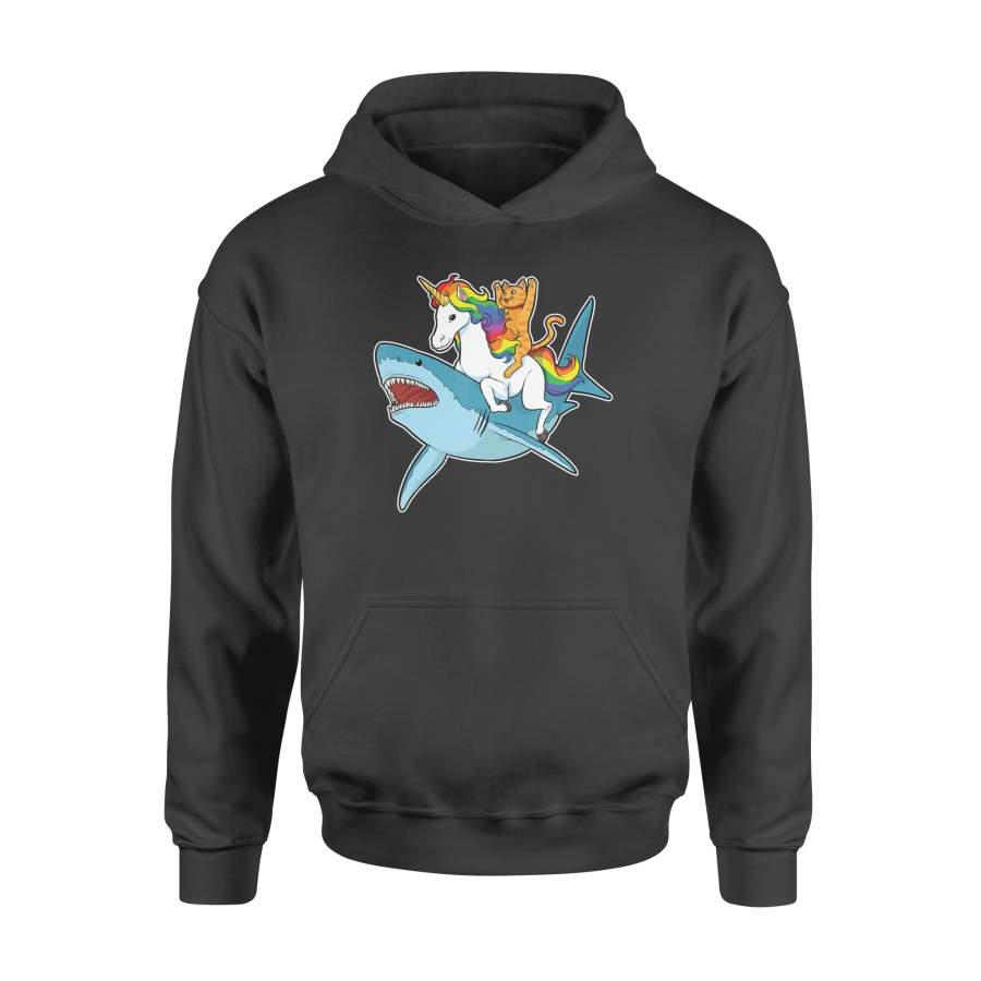 Cat Riding Unicorn Riding Shark T-Shirt – Standard Hoodie