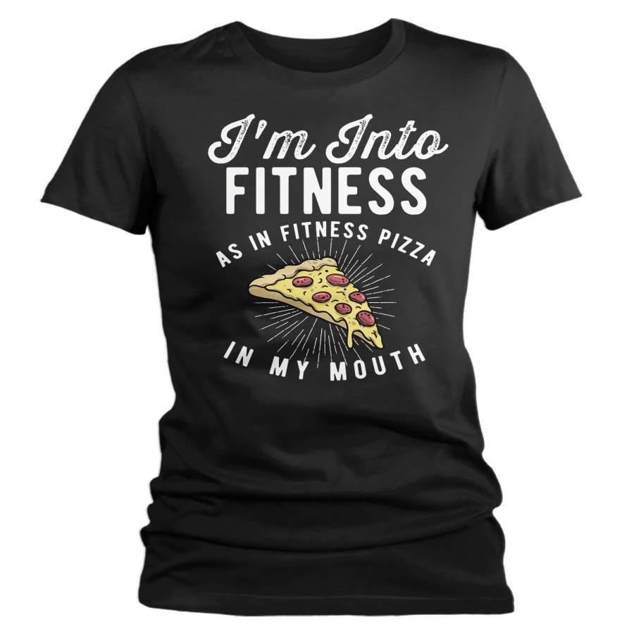 Women’s Funny Pizza T Shirt Pizza Shirts Into Fitness Pizza In Mouth Workout Tee Foodie TShirt Pizza Shirts