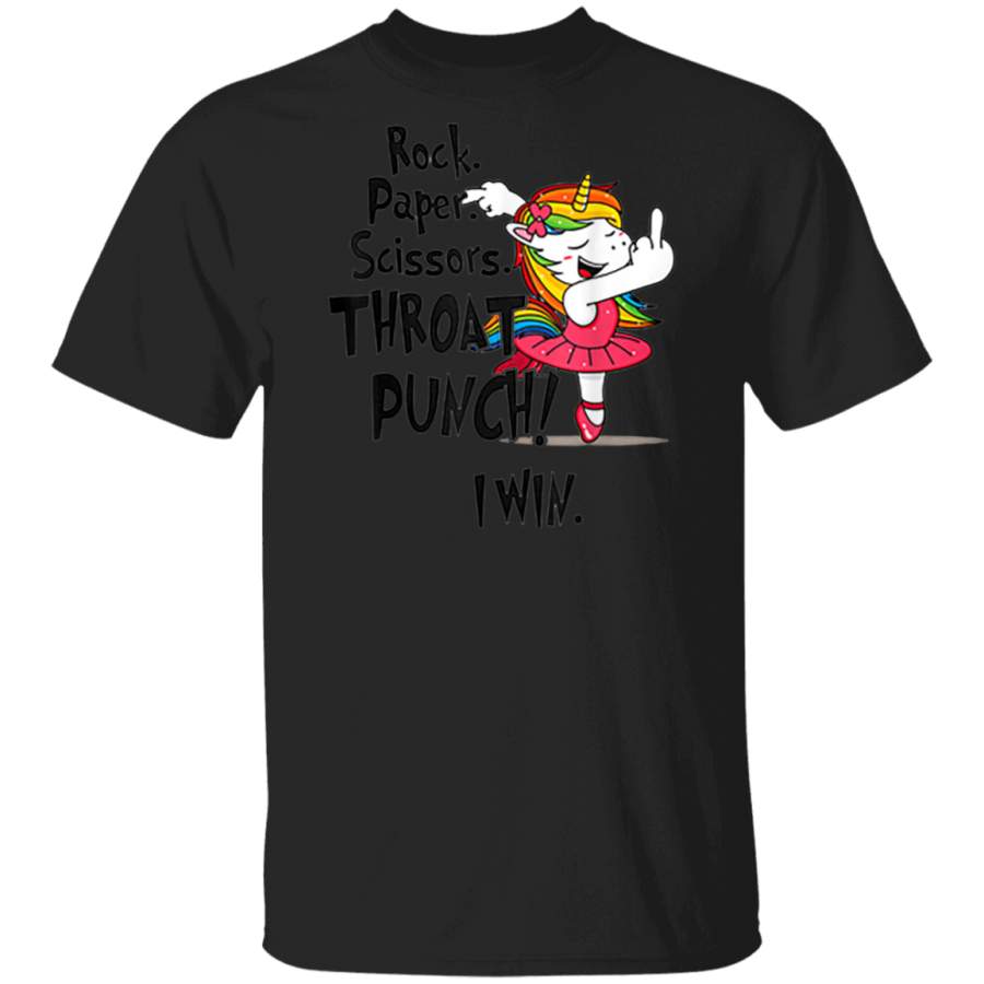 Rock paper scissors throat punch I win Unicorn Dancing T-Shirt T-shirt Long Hoodie Black