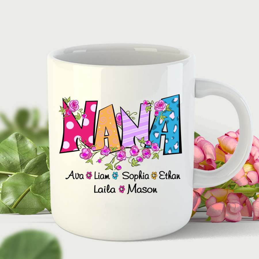 Nana And Grandkids Flower Custom Mug