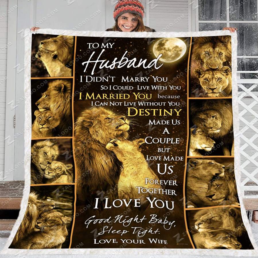 Zalooo – Custom Fleece Blanket – LION – To my Husband – Destiny