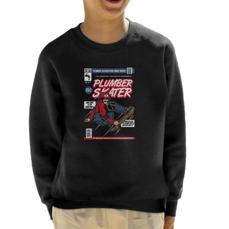 Super Mario Plumber Skater Comic Cover Kid’s Sweatshirt