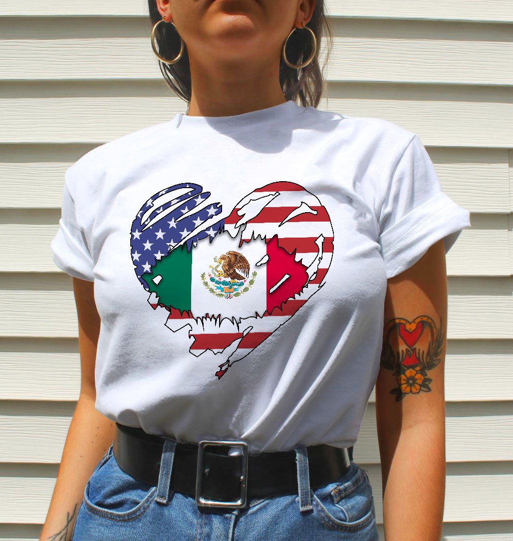 American-Mexican Flag Heart Premium T-Shirt