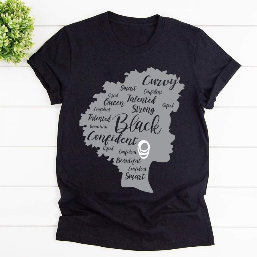 Strong black Afro word art natural hair melanin black cotton t shirt for men and women S-6XL