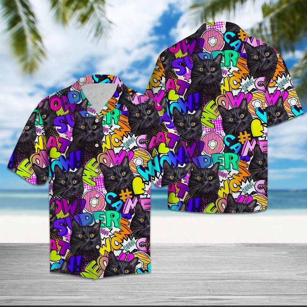 Black Cat Super Wow Hawaii Aloha Shirts V Ha10471