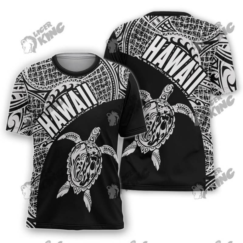 Hawaiian Shirts And Shorts Turtle Mermaid Polynesian Wave White Black Ha77925