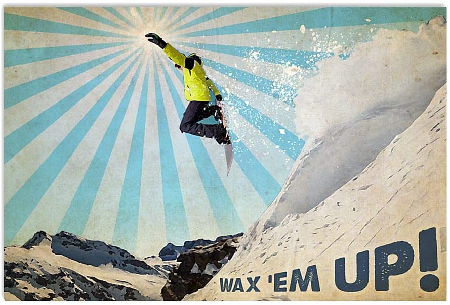 Vintage Man Snowboarding Wax ‘Em Up Poster Art Print      Home Decor Gift For Men Women Family Friend On Birthday Xmas