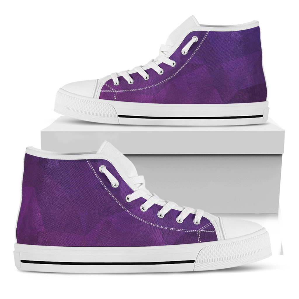 Violet Polygonal Geometric Print White High Top Shoes