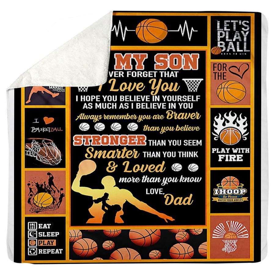 To My Son Who Loves Basketball Gift From Dad Sherpa Blanket