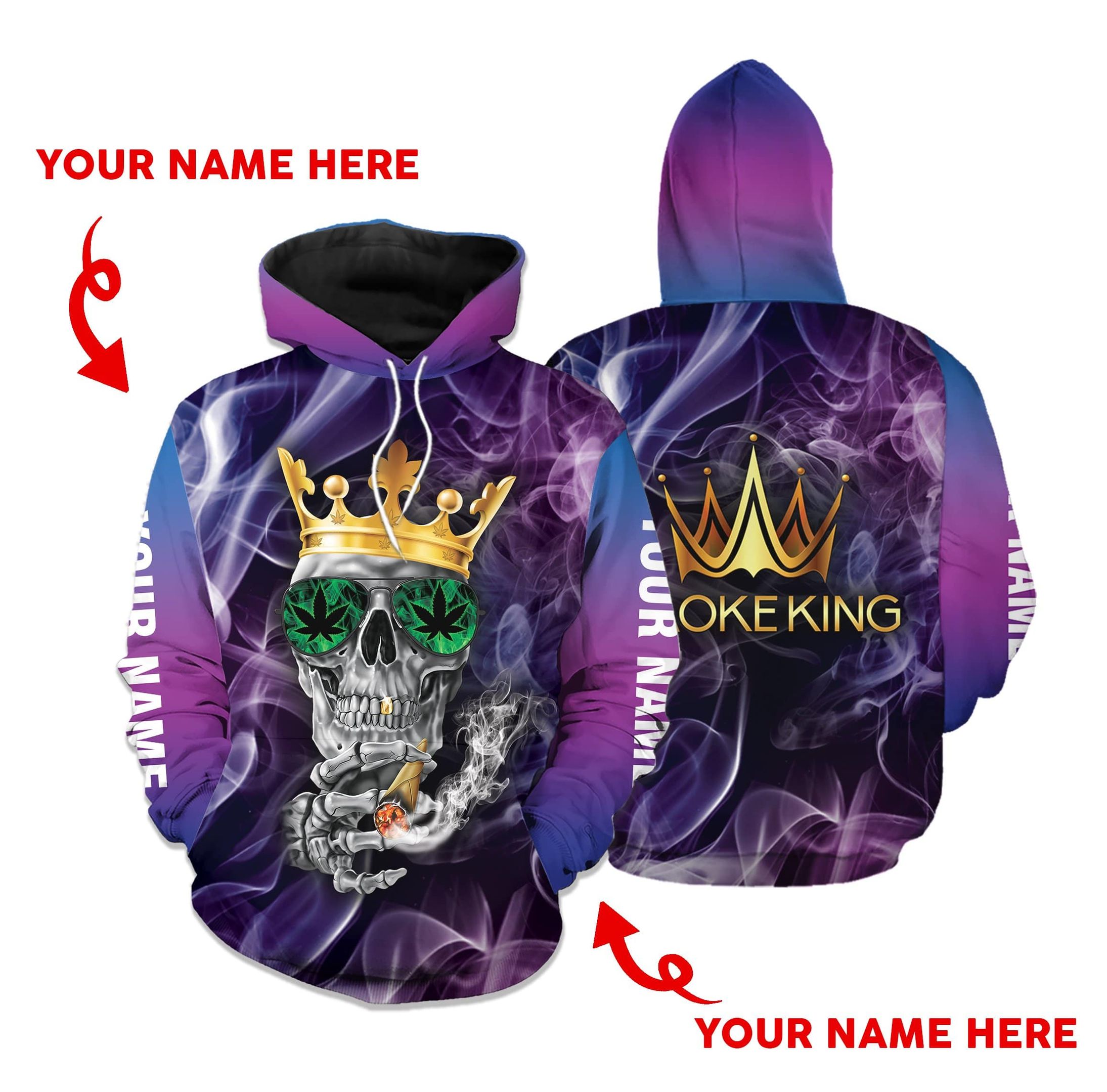 Smoke King And Queen Skull Personalized Custom Name Hoodie 3D