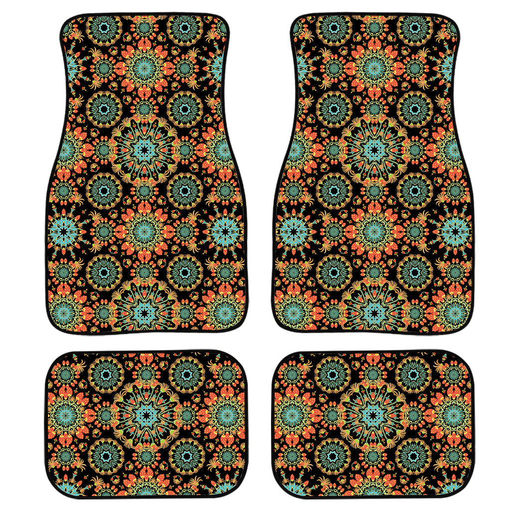 Chaotic Boho Floral Pattern Print Front And Back Car Floor Mats, Front Car Mat