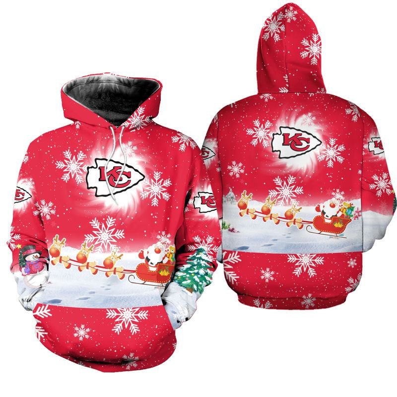 Kansas City Chiefs Cool Christmas Santa Sleigh Super Bowl 3D Pullover Hoodie