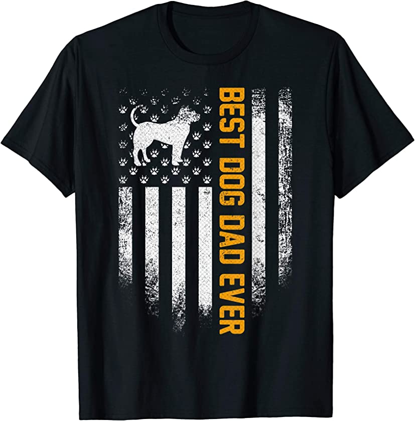 Vintage USA Best Pitbull Dog Dad Ever American Flag Funny T-Shirt