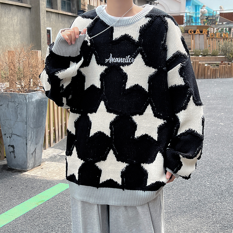 ZAZOMDE Winter New Sweater Men Vintage Harajuku Star Knit Pullover Korean Fashion Oversize Tops Streetwear Men Hip Hop Clothes alx