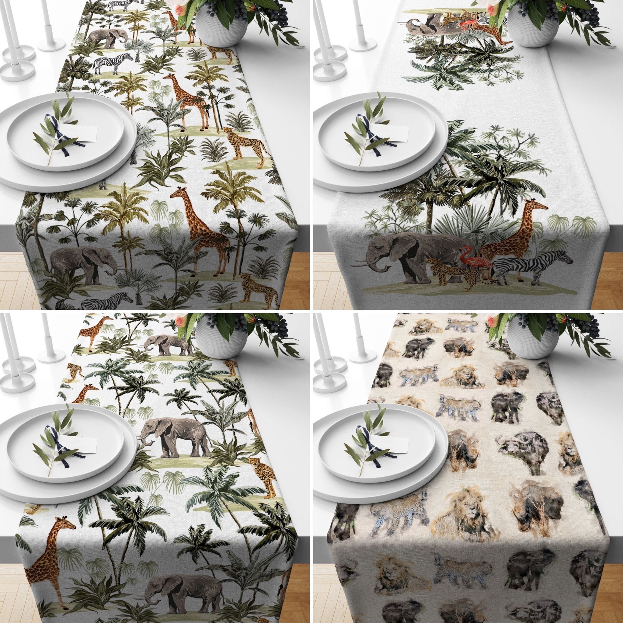 Safari Animal Table Runner, Dining Table Runner, African Tablecloths, Kitchen Home Decors, Housewarming Gifts, Animal Decor