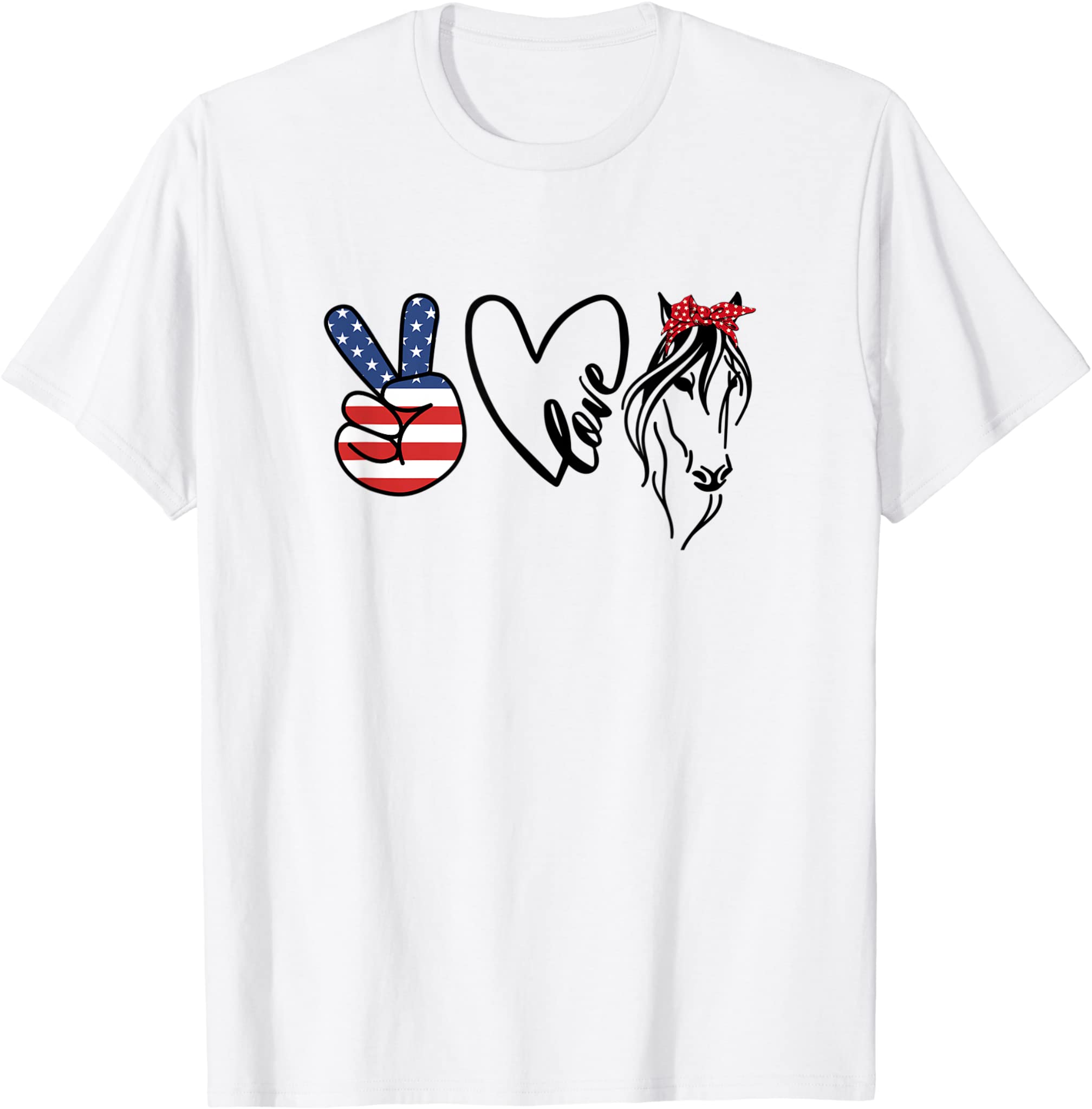 Girl Cowgirls Americana Peace Love Horses 4Th Of July Horse T-Shirt