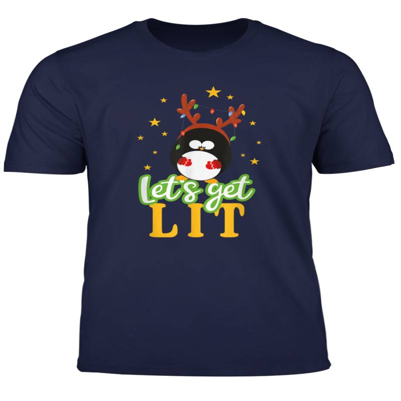 Cute Penguin With Lighted Antlers Lets Get Lit Christmas T Shirt