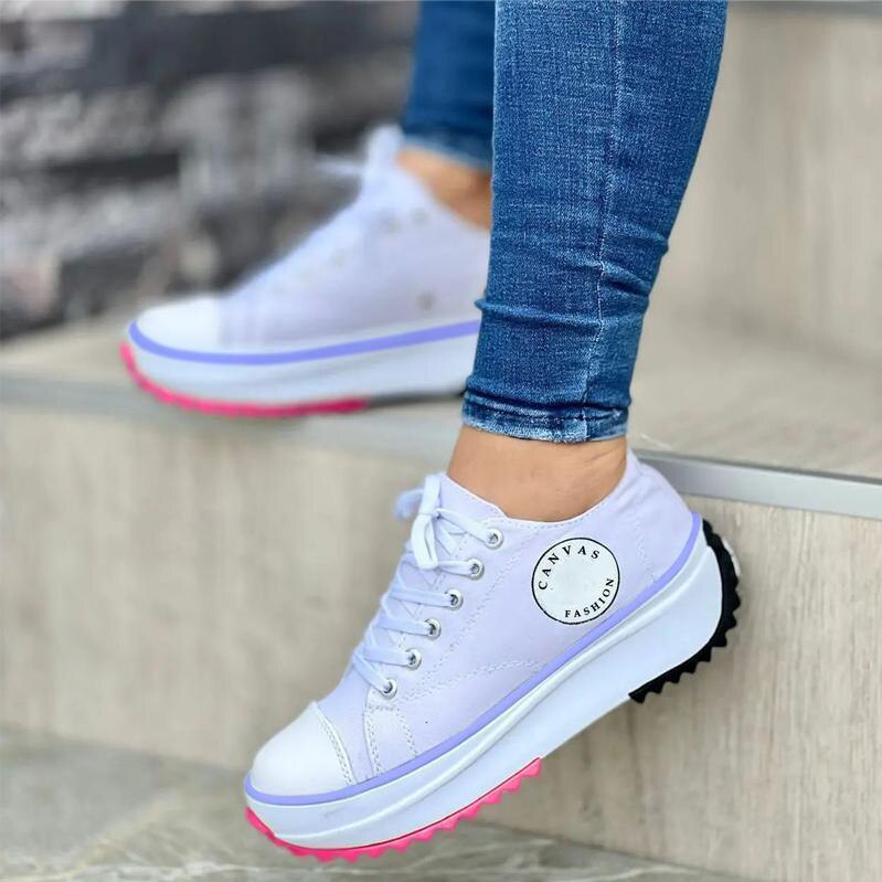 Microdeer 2022 Spring Low-Top Women Single Shoes Thick-Soled Candy Color Flats Female Canvas Shoes Summer Platform Large Size Lady Sneaker