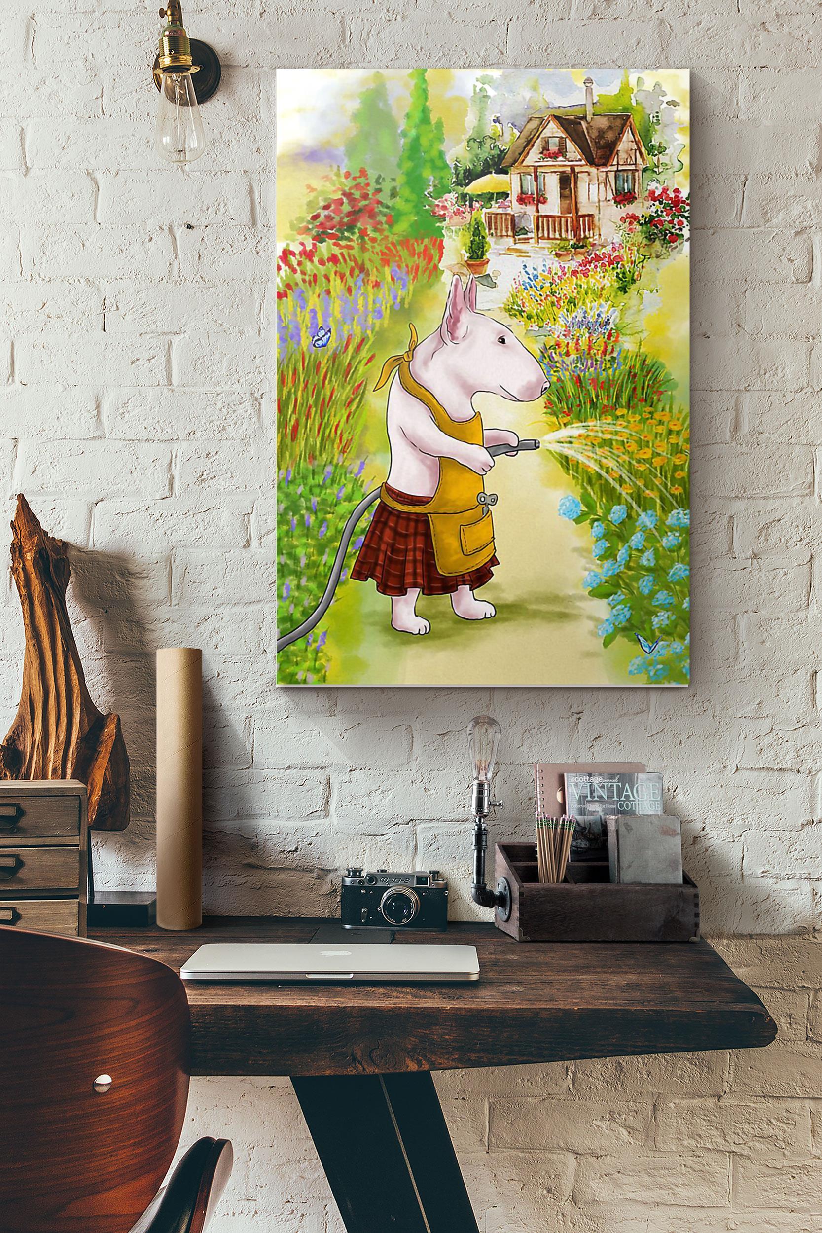 Bull Terrier Puppy And The Garden Poster