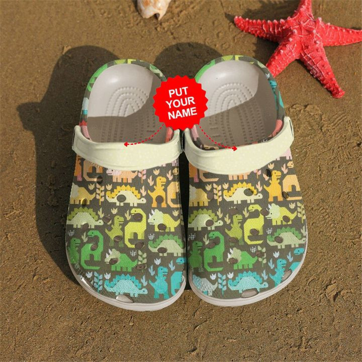 Colorful – Quilting Dinosaurs Pattern Clog Shoes For Men And Women