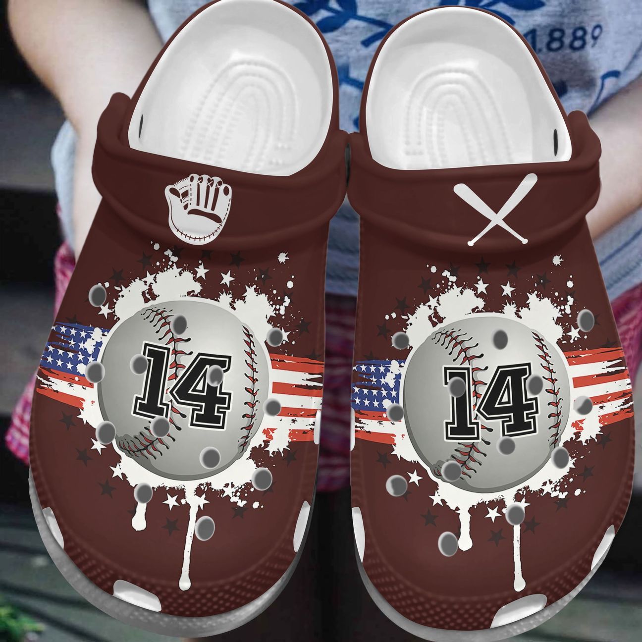 Baseball Personalize Clog, Custom Name, Text, Fashion Style For Women, Men, Kid, Print 3D Personalized Baseball American Flag