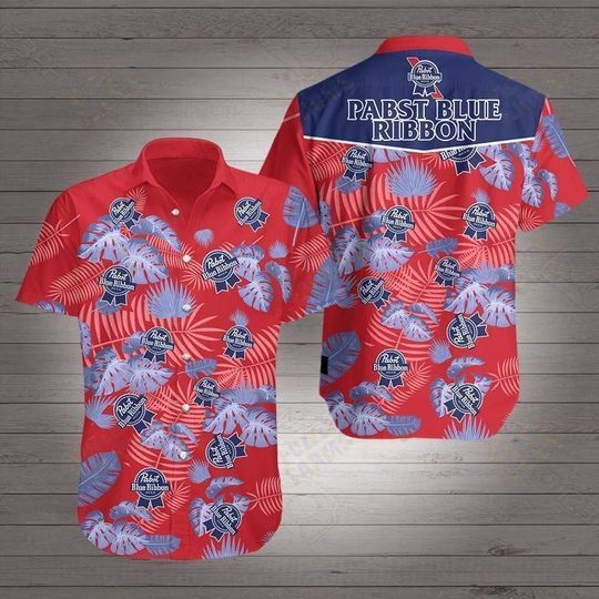 Pabst Blue Ribbon Hawaii Iv Graphic Print Short Sleeve Hawaii Casual Shirt Ha30864