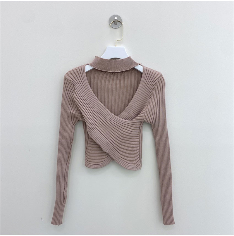 2021 Autumn Winter New Women Pullover Halter Sexy V-Neck Sweater Knitted Stylish Casual Korean Lady Jumpers Pull Femme 17033 alx