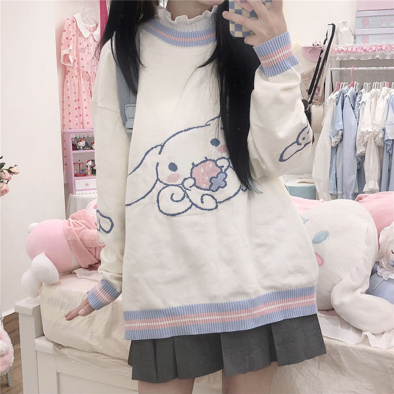 Winter Warm Jumper Girls Preppy Style Cartoon White Sweaters Clothes Y2k Japanese Kawaii Knitted Sweater Women Cute Pullover alx