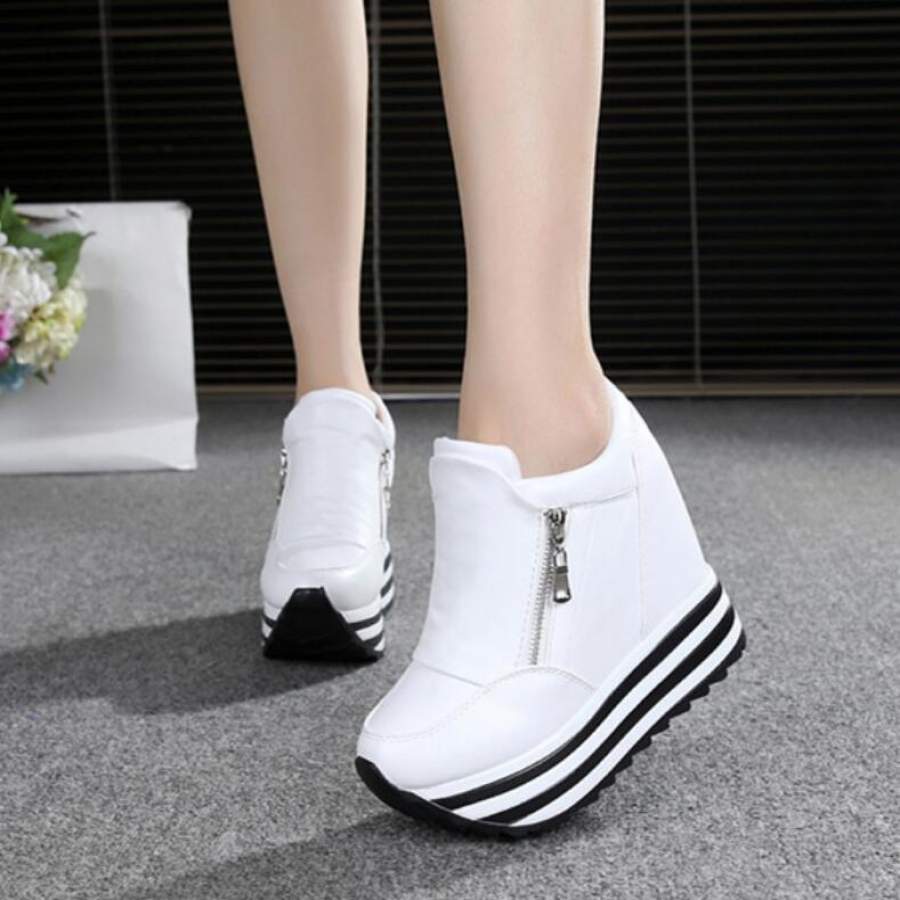 2018 Women Shoes Sexy Wedges Super High Heels 10CM Lace Up White Casual ...