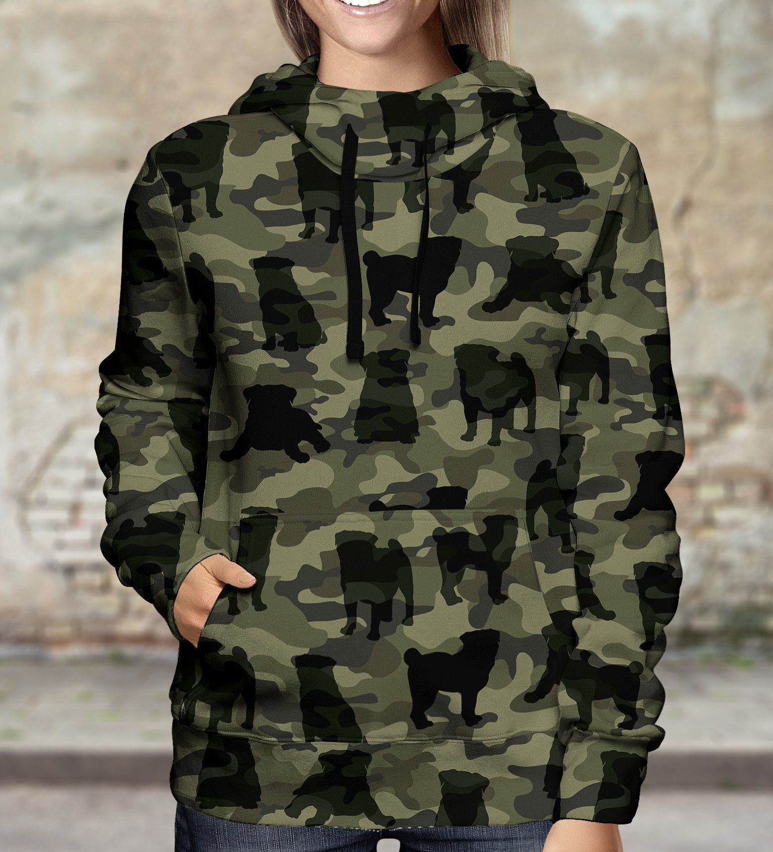 Street Style With Pug Camo Hoodie V1