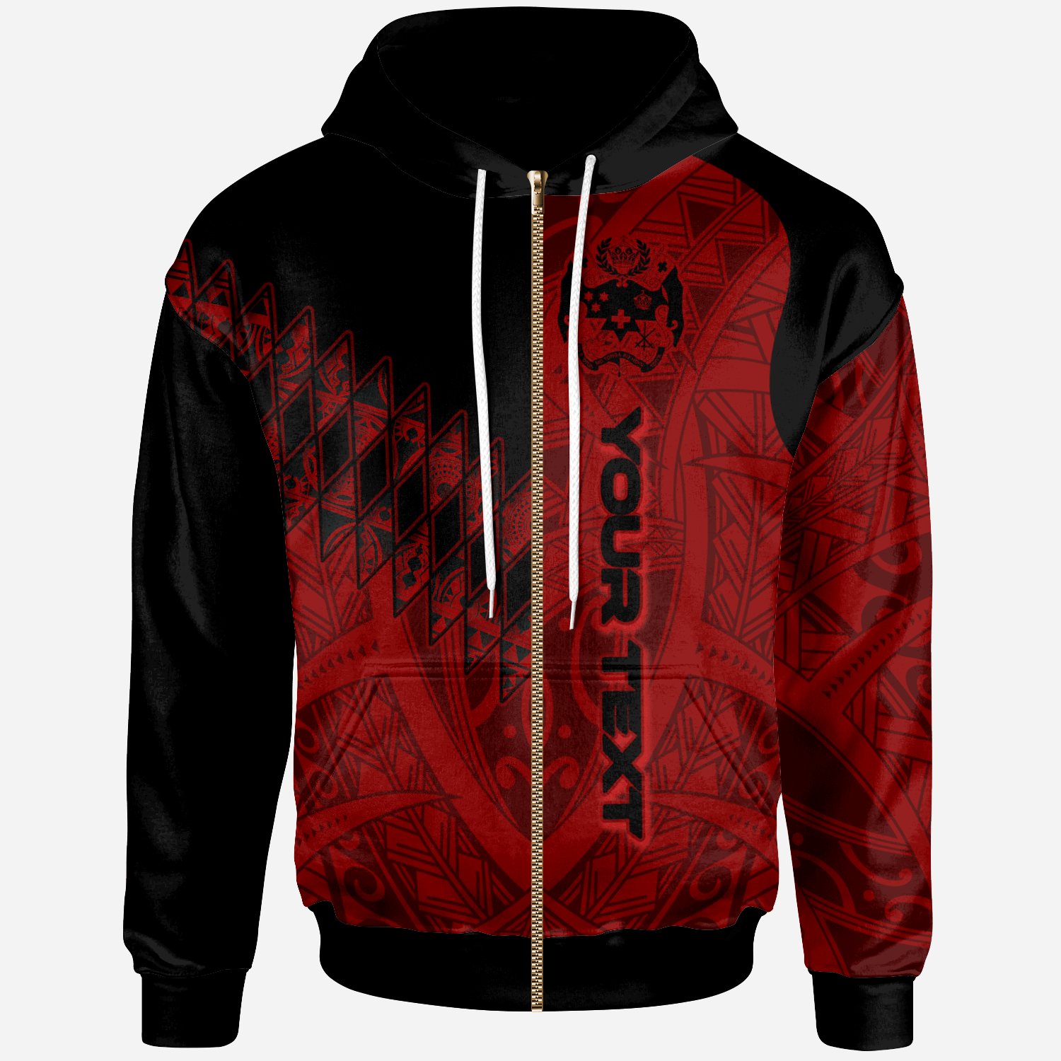 Tonga Custom Personalised Zip Hoodie – Red Color Symmetry Style – BN01