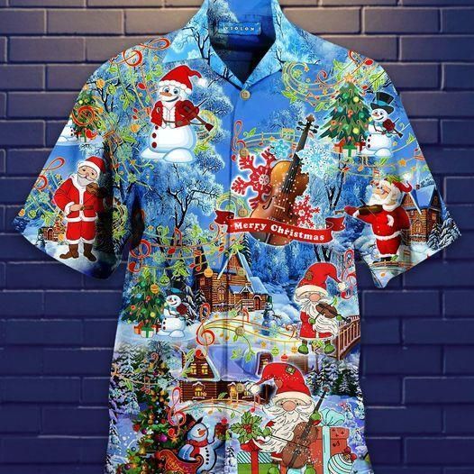 High Quality Amazing Santa Claus Playing Violin Blue Hawaii Aloha Shirts Ha102951