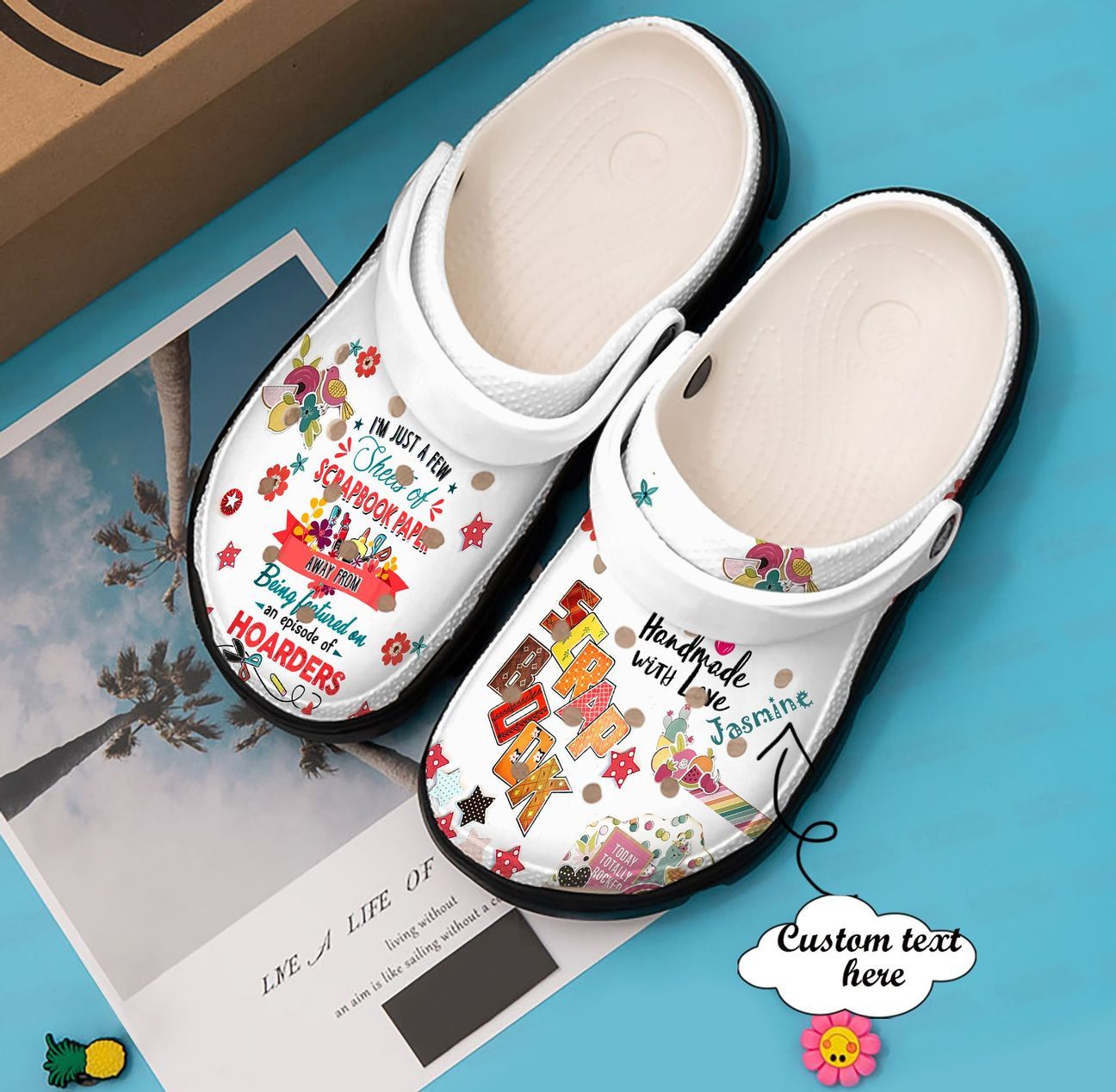 Scrapbook Personalized Clog, Custom Name, Text, Color, Number Fashion Style For Women, Men, Kid, Print 3D Scrapbook Paper