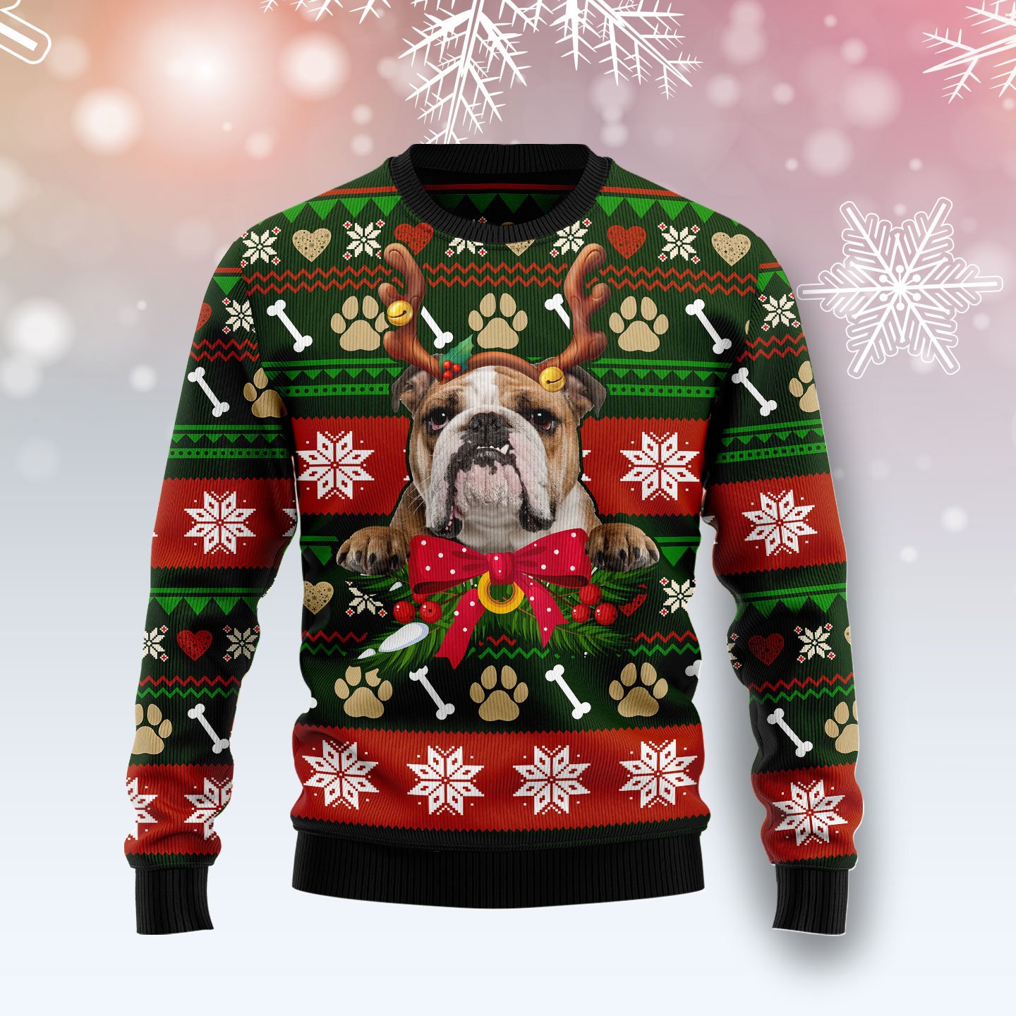 Bulldog Funny TY0412 unisex womens & mens, couples matching, friends, funny family ugly christmas holiday sweater gifts (plus size available)