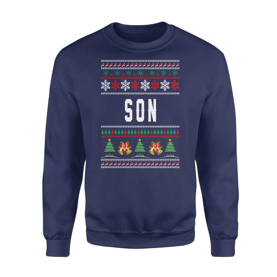 Son Ugly Christmas Family Jingle Bells Hat Snowflakes Christmas Tree Holiday Christmas X-Mas Sweatshirt T Shirt Christmas Gift Ideas