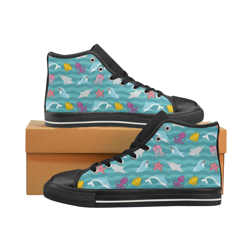 Dolphin Black High Top Canvas Women’s Shoes/Large Size