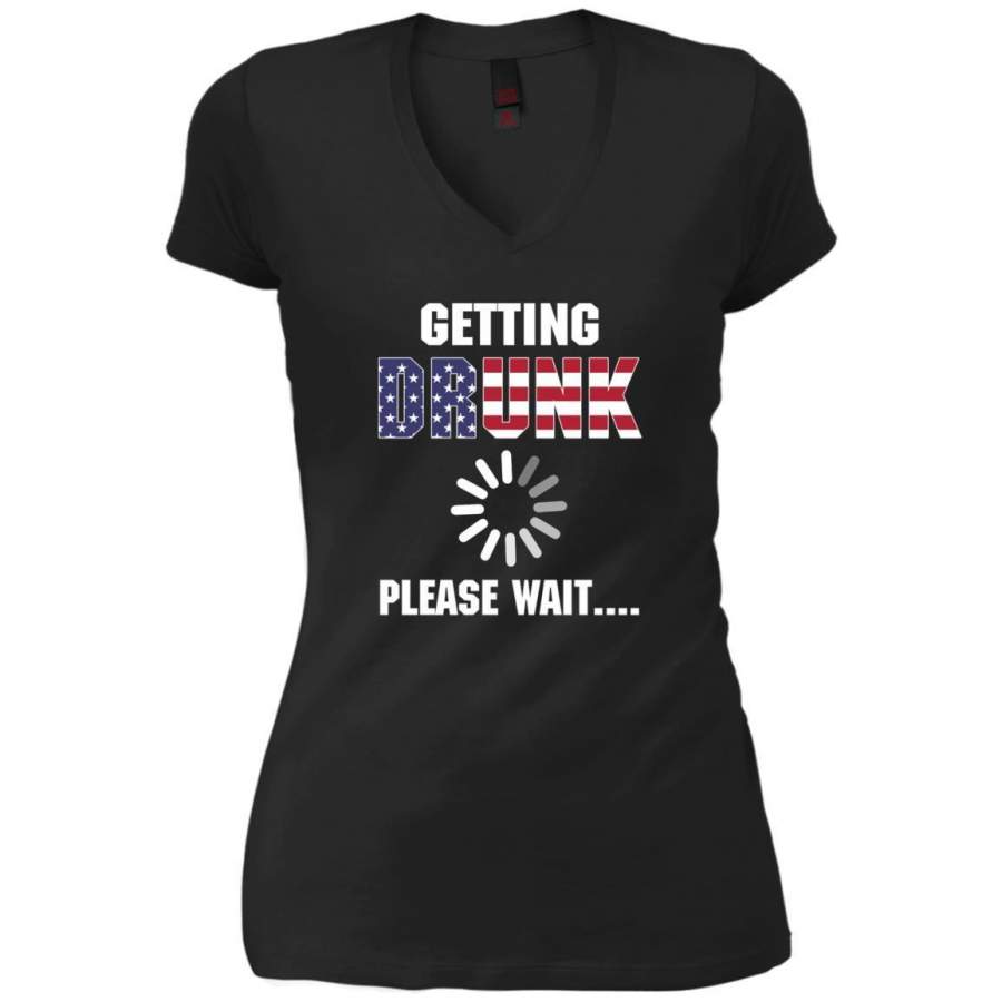 AGR American Flag Getting Drunk Please Wait Shirt V-Neck