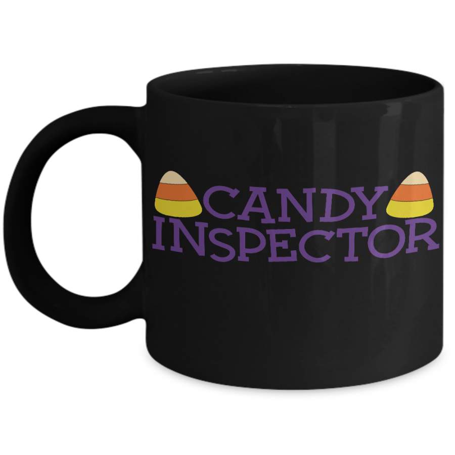 Candy Inspector Halloween Gift Idea Black Coffee Mug Glitter Coffee Cup 11/15 Oz For Man Woman