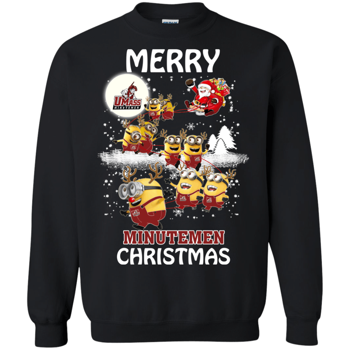 Blithesome Massachusetts Minutemen Minion Ugly Christmas Sweater 2023S Santa Claus With Sleigh Hoodies Sweatshirts