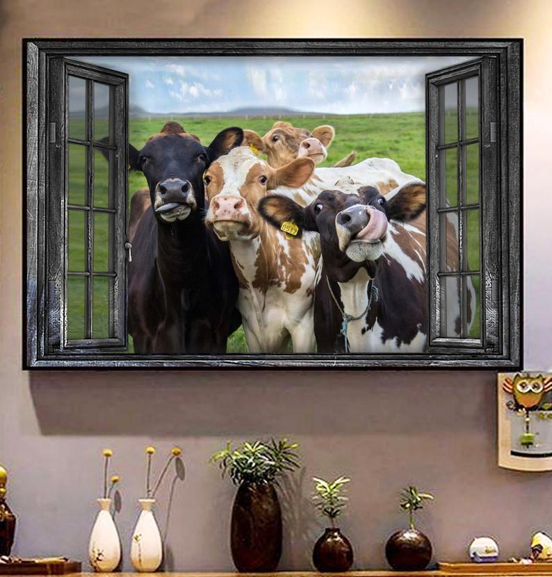 Cows By The Window Horizontal Poster, Cows Poster No Frame/Canvas Ready To Hang, Cows Lover Gifts, Farmer Gift