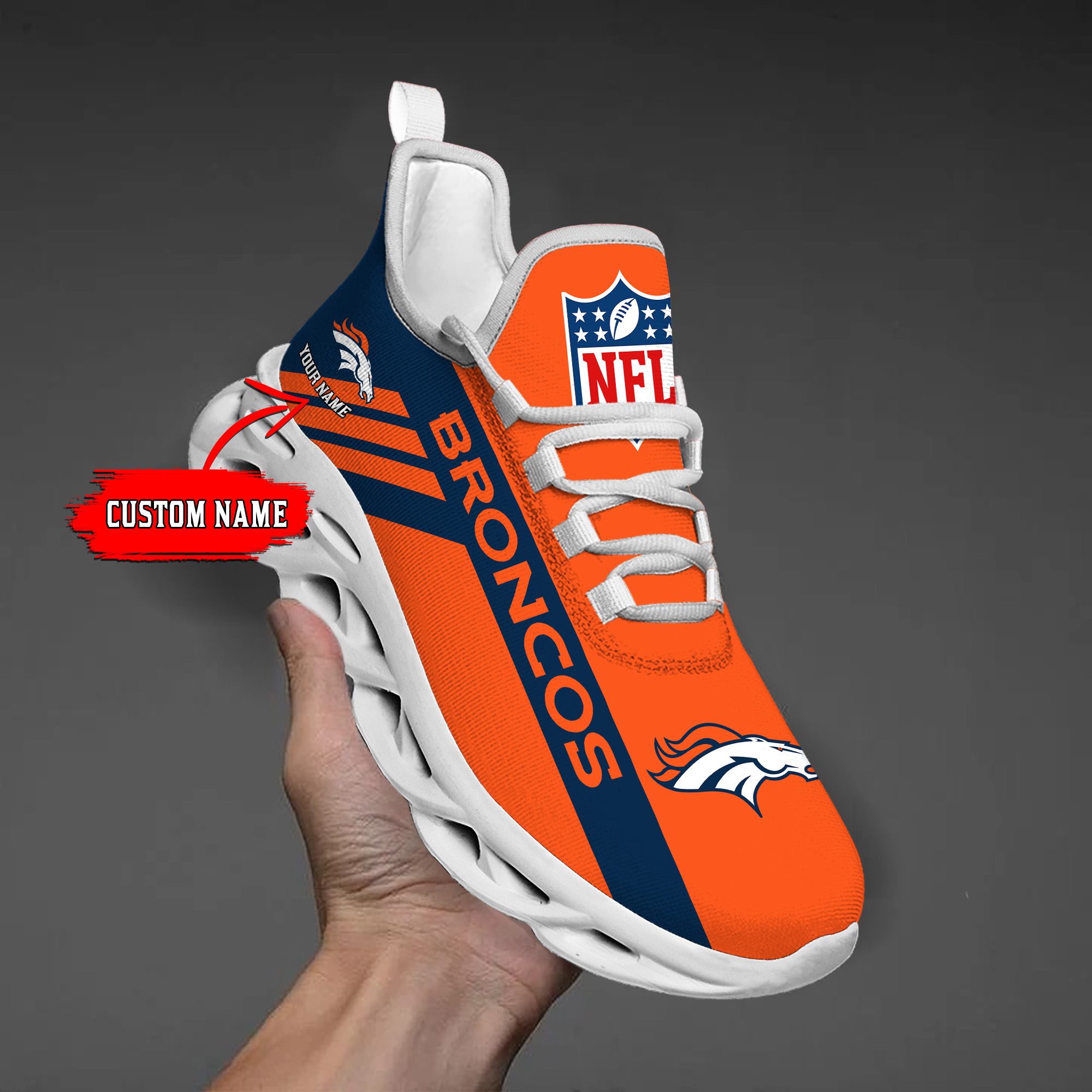 Custom Name-Denver Broncos-Personalize Max Soul Shoes Sport Sneakers M16 And Baseball Jersey Shirt