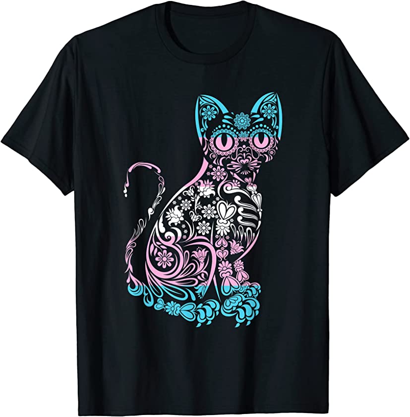 Cat Sugar Skull LGBT-Q Transgender Pride Flag Color Kitten T-Shirt