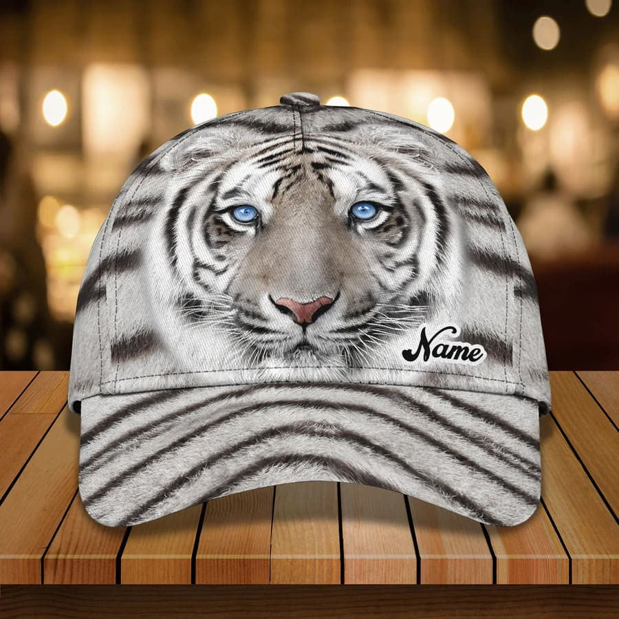 Personalized White Tiger 3D Baseball Cap For Boyfriend, Tiger Art Hat For Tiger Lovers