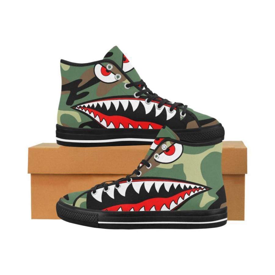 Bape inspired Shark Bite Custom camo Black & White sole  High Top Canvas Men’s Shoes