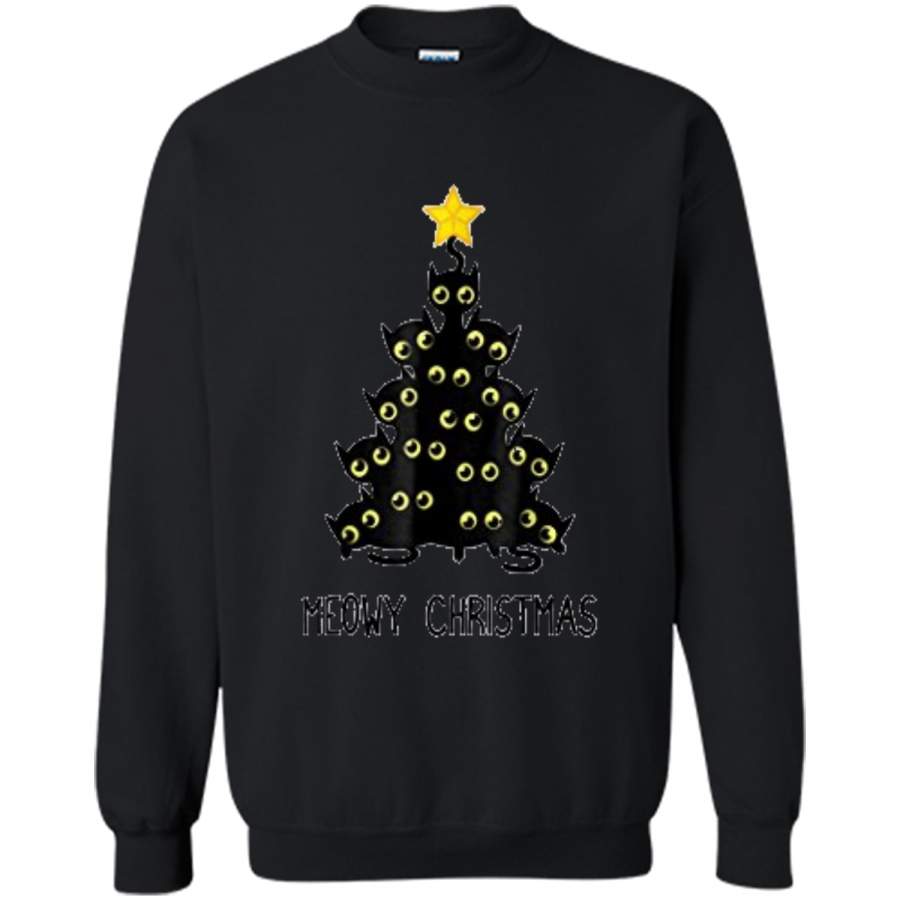 Cat Christmas Tree  Cute Black Kitten Lover Meowy Gift Printed Crewneck Pullover Sweatshirt