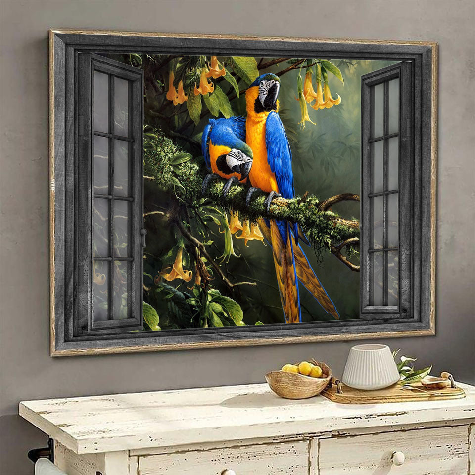 Blue And Gold Macaws Parrot 3D Wall Arts Painting Prints Home Decor Yellow Flower Ha0540-Tnt