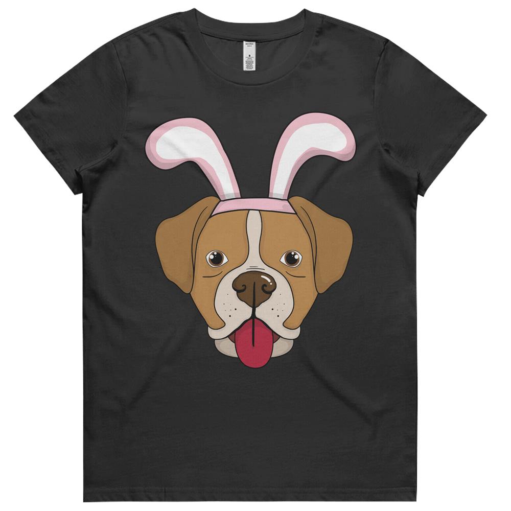 Cute Easter Boxer Dog Bunny Ears Rabbit Womens Tshirts