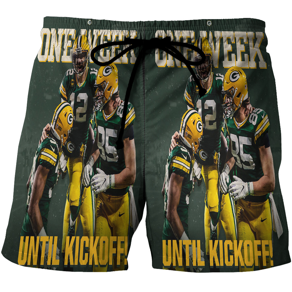 Green Bay Packers Player Team One Week Until Kickoff 3D All Over Print Summer Beach Hawaiian Short